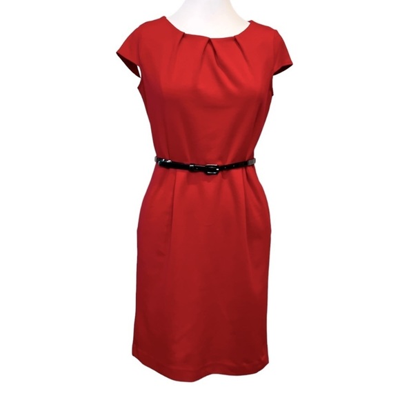 DANA Buchman Bodycon Day To Night Stretch Knit Belted Cap Sleeve Sheath Dress - Picture 1 of 6